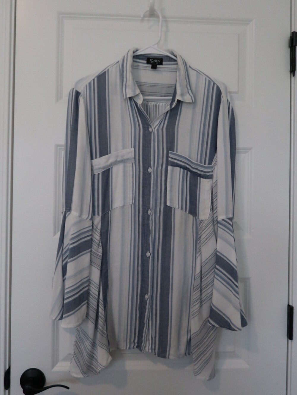 Jones New York Striped Button Up Shirt With Flared Long Sleeves Size XL